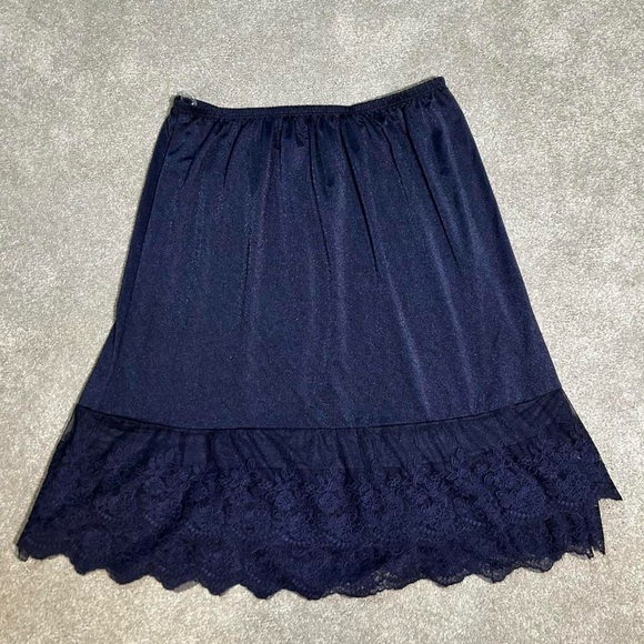 Altar'd State Navy A-Line Skirt with Lace Hem - Picture 1 of 7
